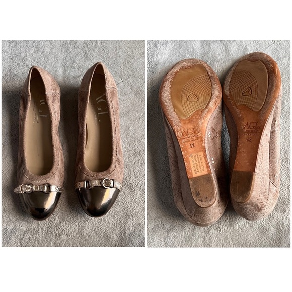 AGL Attilio Giusti Leombruni Jody Cap Toe Buckle Wedge Ballet Flat Patent Gold - Picture 3 of 17